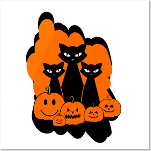 Black Cat Halloween Cute Pumpkins Posters and Art